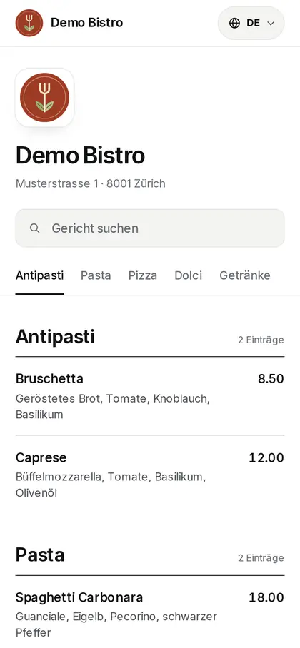 Minimal — QR menu themes