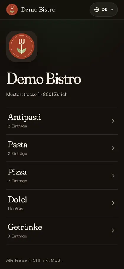 Warm — QR menu themes